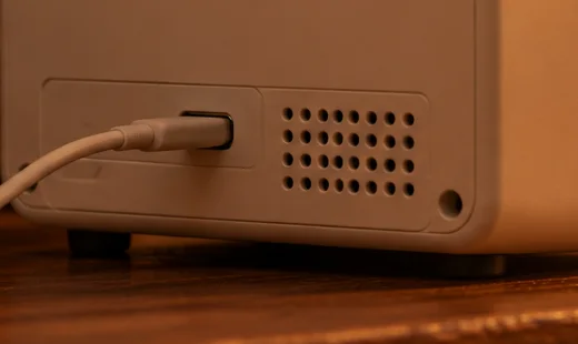 USB-C cable plugged into the back panel of RetroTV